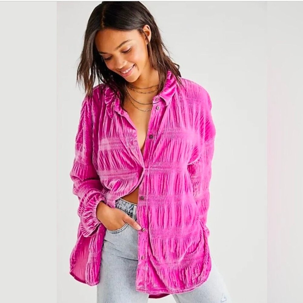 Free People My Best Top Velvet Button Down Shirt